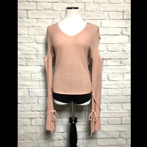 Boho open shoulder bell sleeve knit v-neck sweater